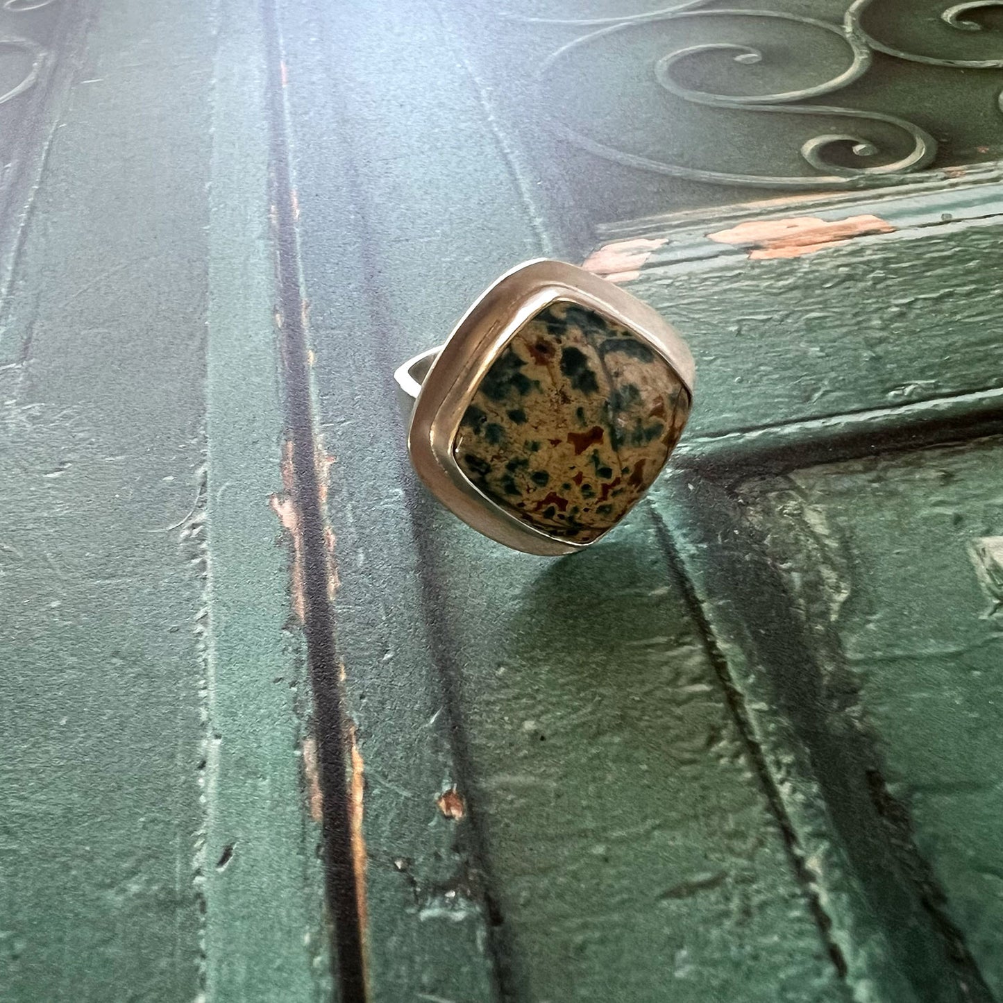 STERLING SILVER MORNING DEW JASPER RING - MOTHER EARTH TALISMAN