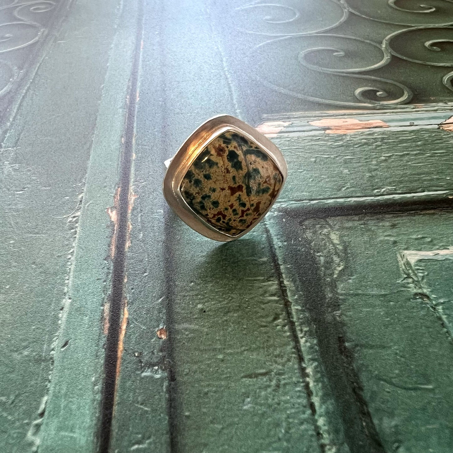 STERLING SILVER MORNING DEW JASPER RING - MOTHER EARTH TALISMAN