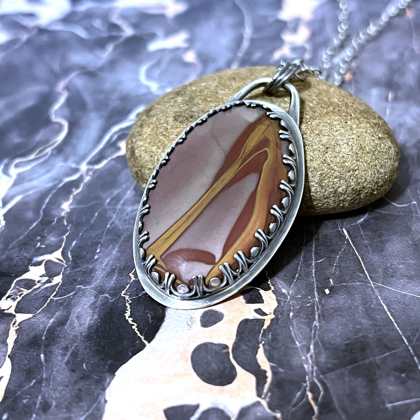 STERLING SILVER NOREENA OVAL NECKLACE - MOTHER EARTH TALISMAN