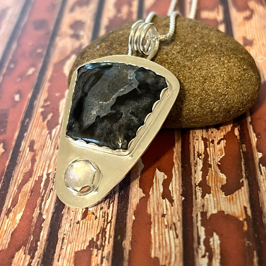 STERLING SILVER OHIO BLUE FLINT NECKLACE - FIRE AND EARTH TALISMAN