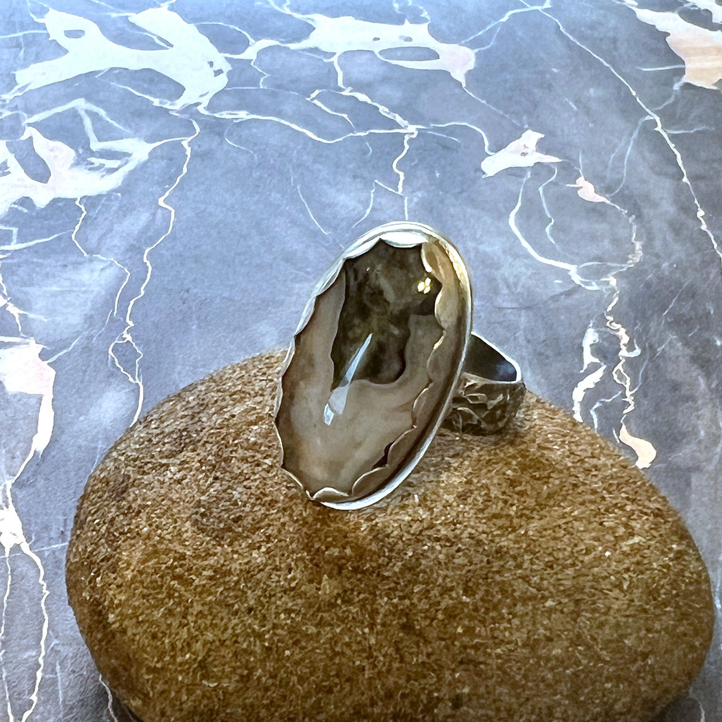 STERLING SILVER OHIO BLUE FLINT RING - FIRE AND EARTH TALISMAN