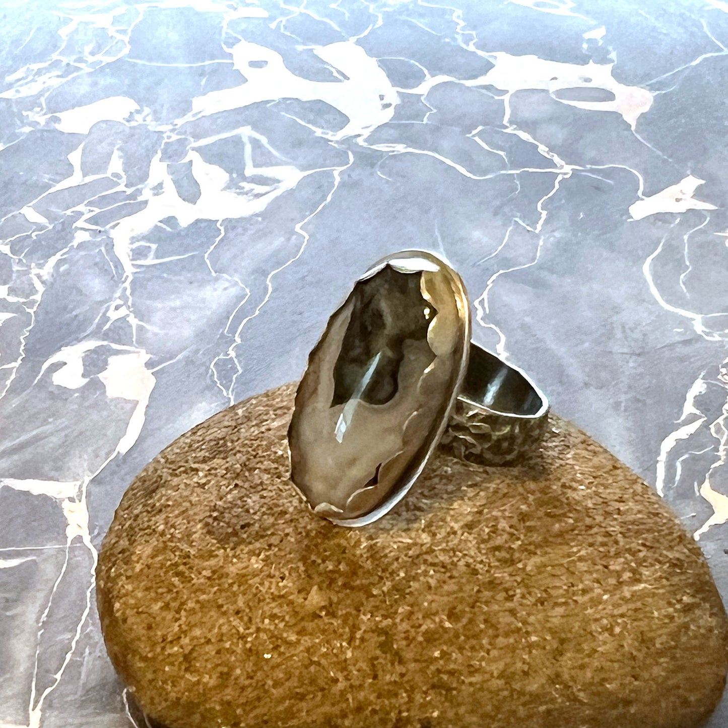 STERLING SILVER OHIO BLUE FLINT RING - FIRE AND EARTH TALISMAN