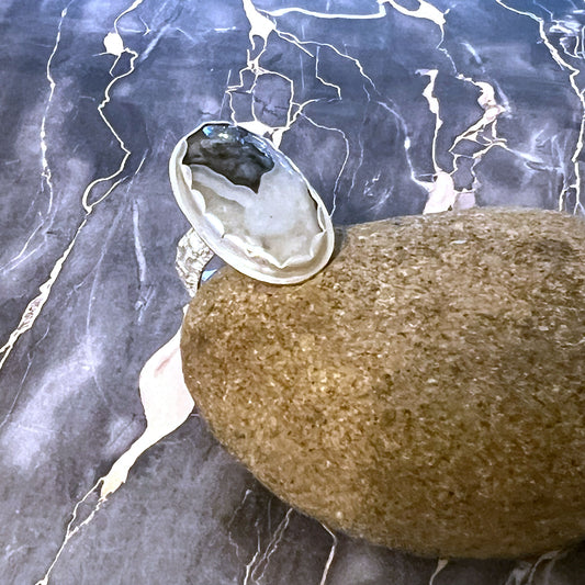 STERLING SILVER OHIO BLUE FLINT RING - FIRE AND EARTH TALISMAN