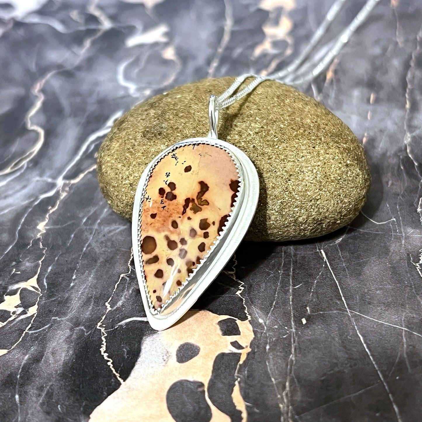 STERLING SILVER OWYHEE FLOWER JASPER NECKLACE - MOTHER EARTH TALISMAN