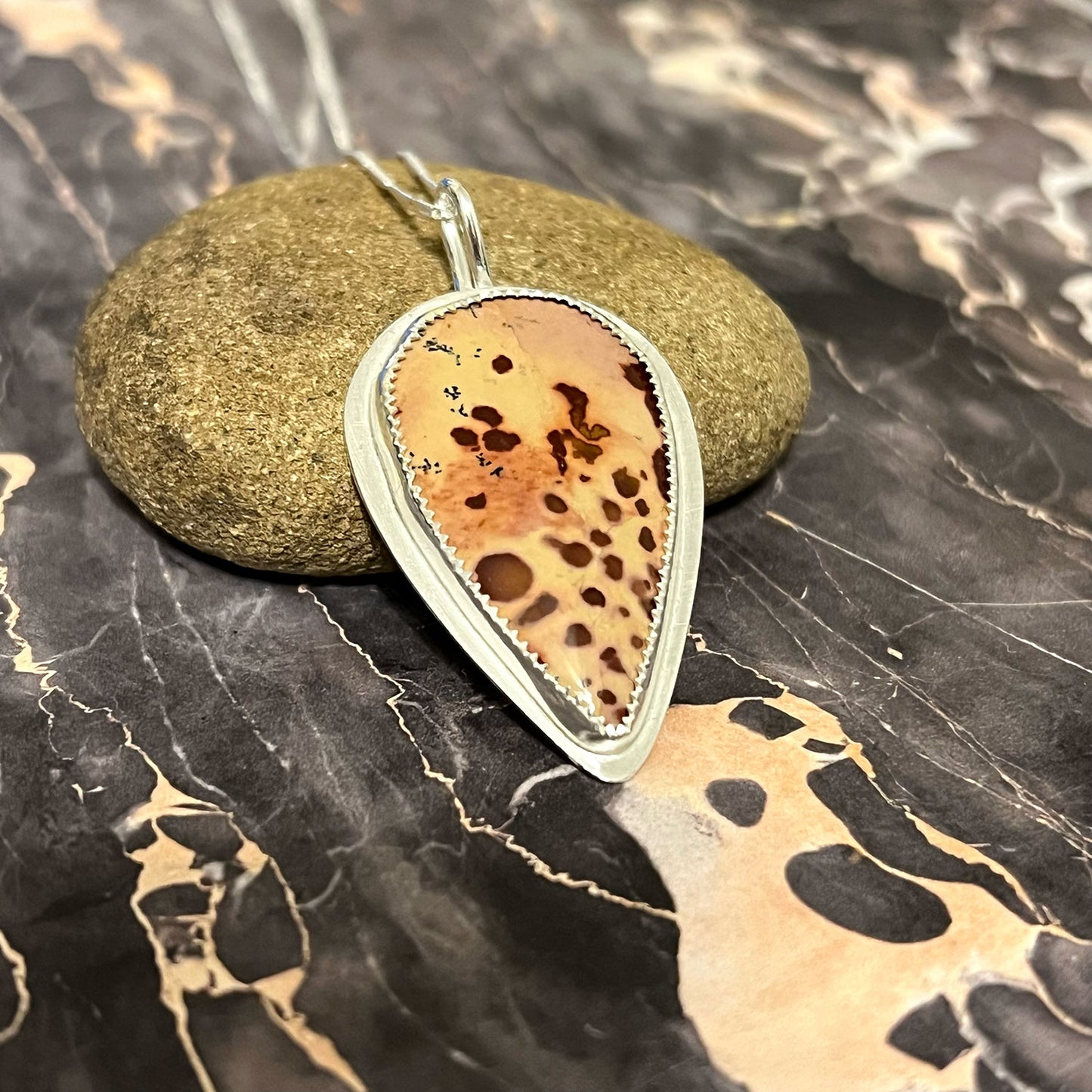 STERLING SILVER OWYHEE FLOWER JASPER NECKLACE - MOTHER EARTH TALISMAN