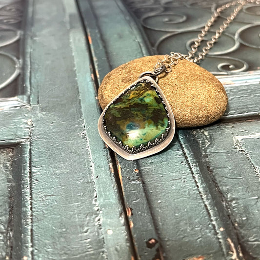 STERLING SILVER PARROT WING CHRYSOCOLLA NECKLACE - GO GENTLY TALISMAN