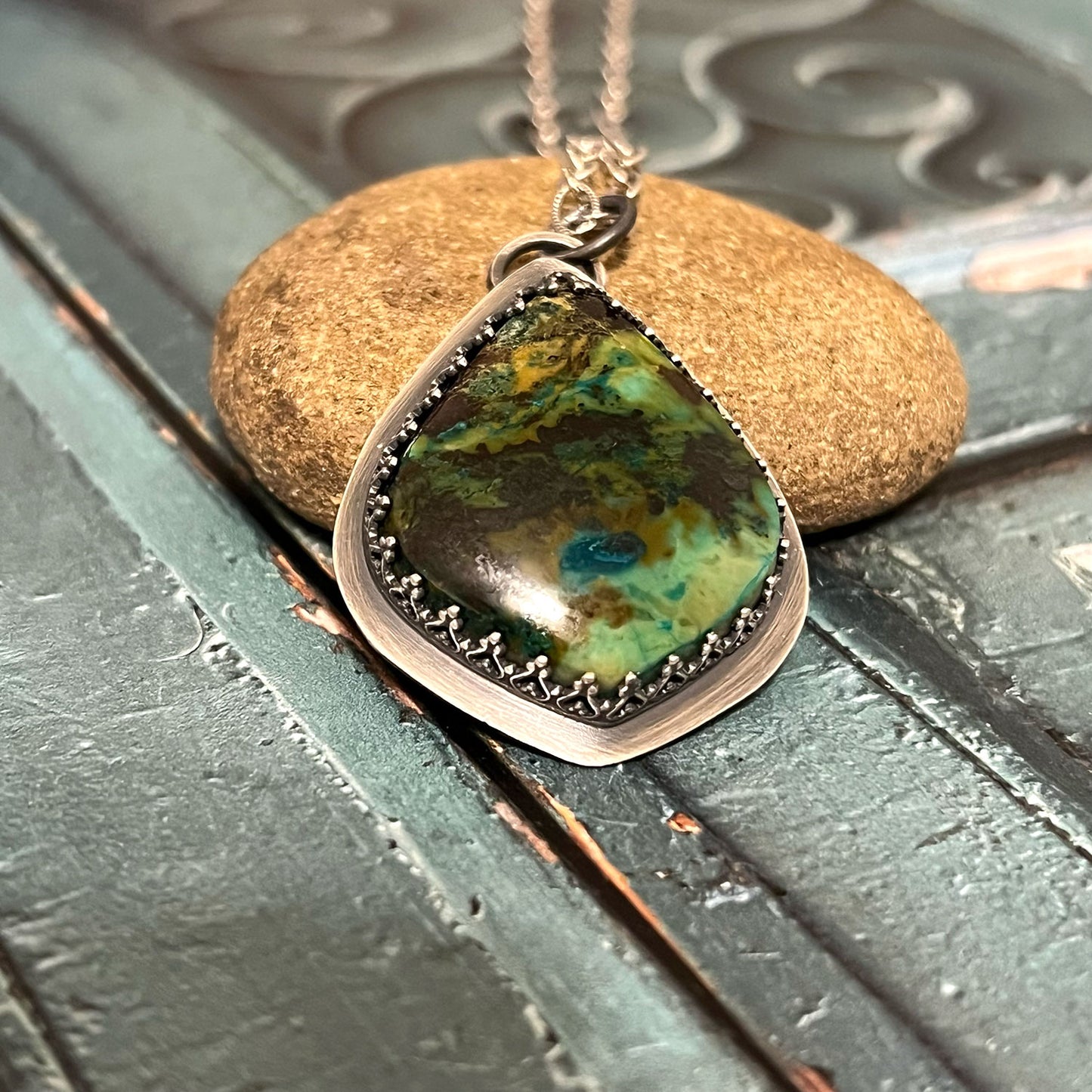 STERLING SILVER PARROT WING CHRYSOCOLLA NECKLACE - GO GENTLY TALISMAN