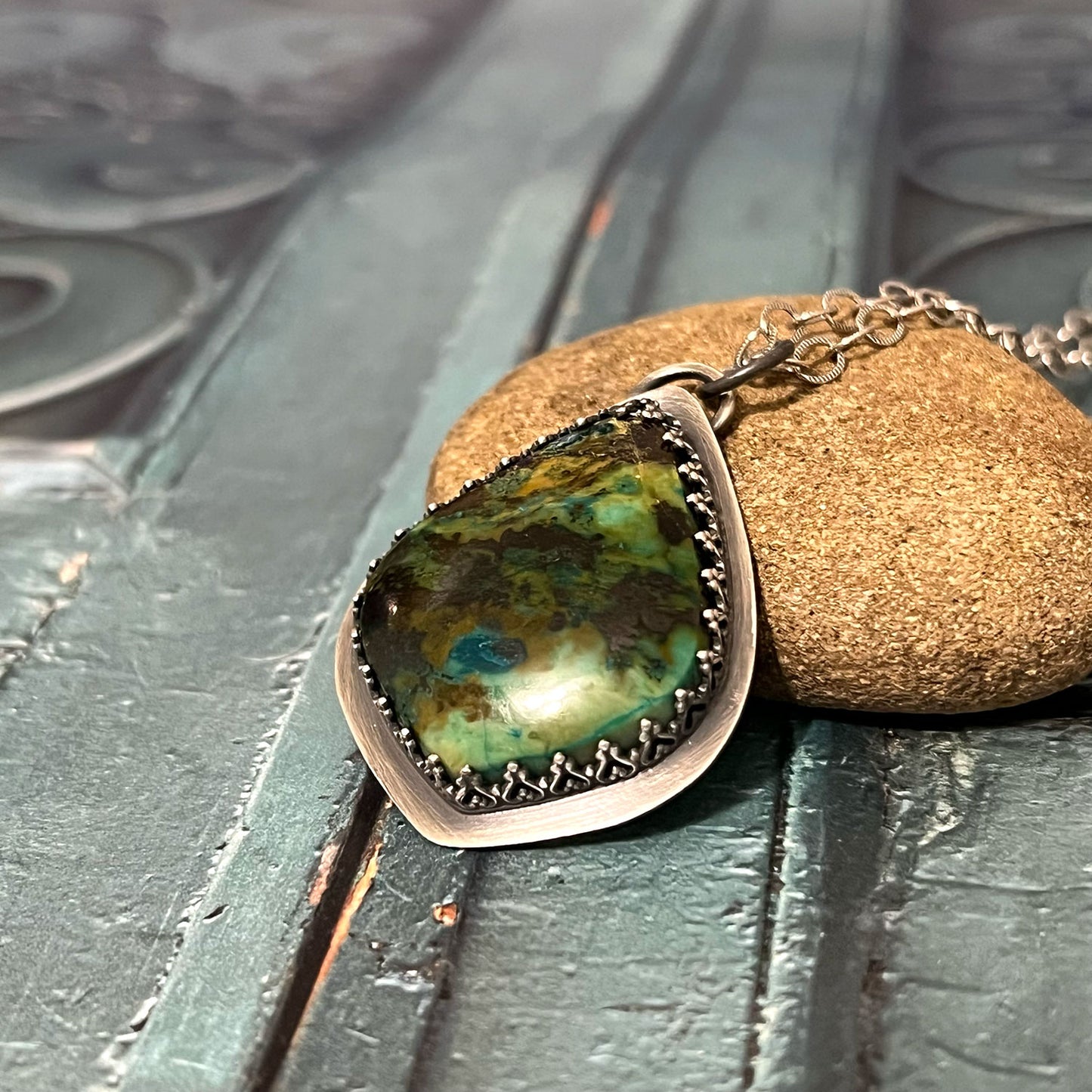 STERLING SILVER PARROT WING CHRYSOCOLLA NECKLACE - GO GENTLY TALISMAN