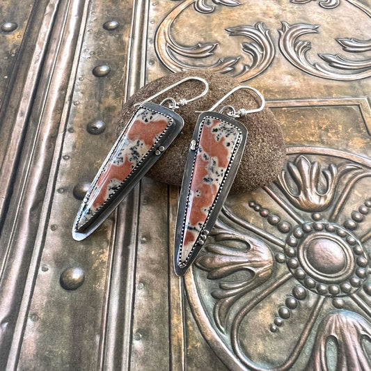 STERLING SILVER PEACH DENDRITIC AGATE EARRINGS - PROTECTIVE EMBRACE TALISMAN