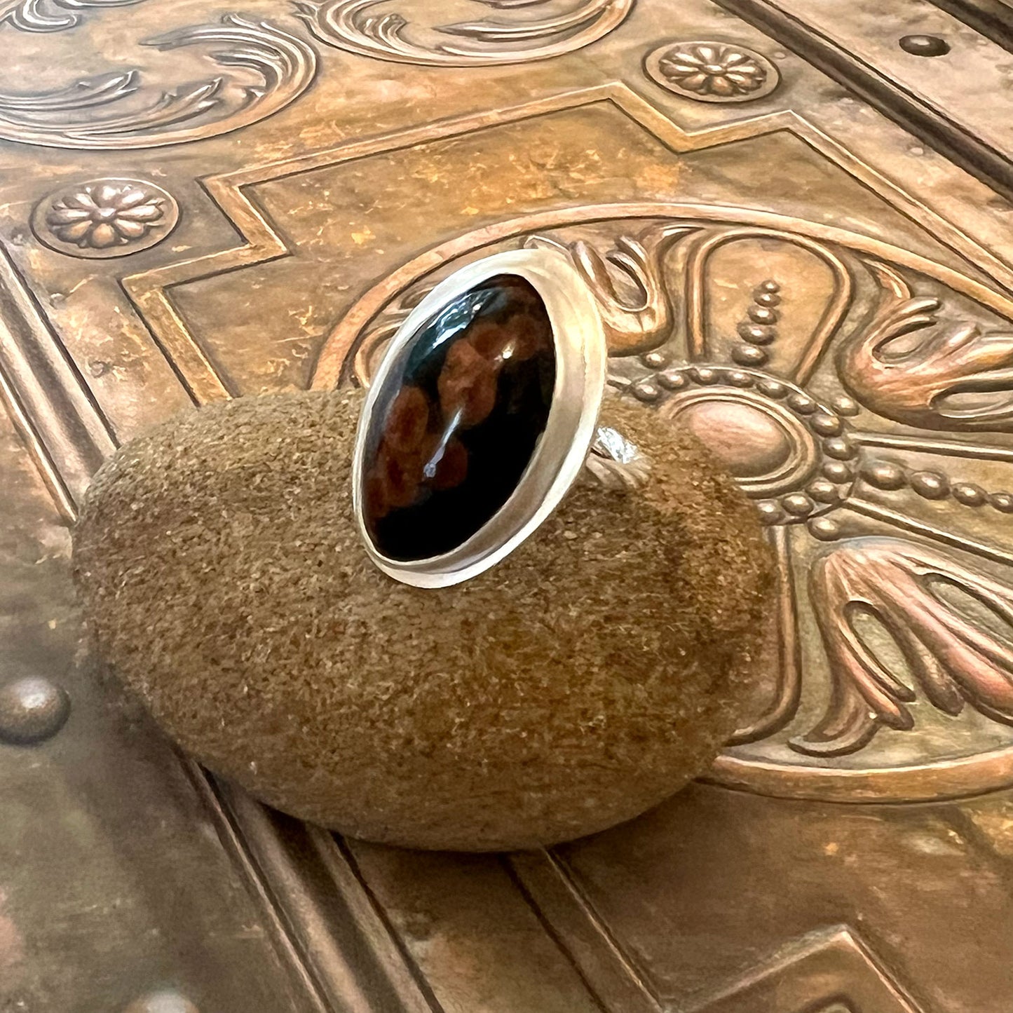 STERLING SILVER PEANUT OBSIDIAN RING - LIGHT INTO DARKNESS TALISMAN