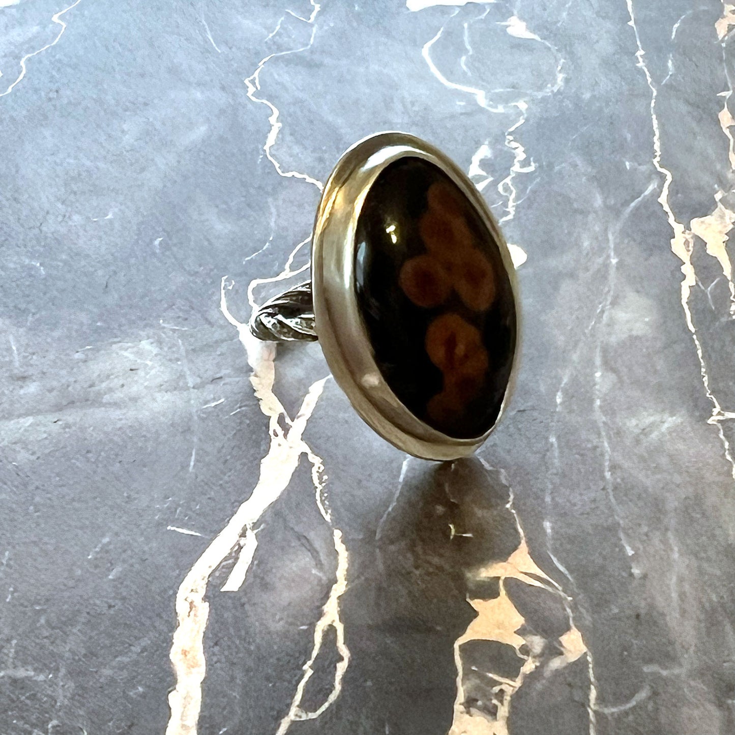STERLING SILVER PEANUT OBSIDIAN RING - LIGHT INTO DARKNESS TALISMAN