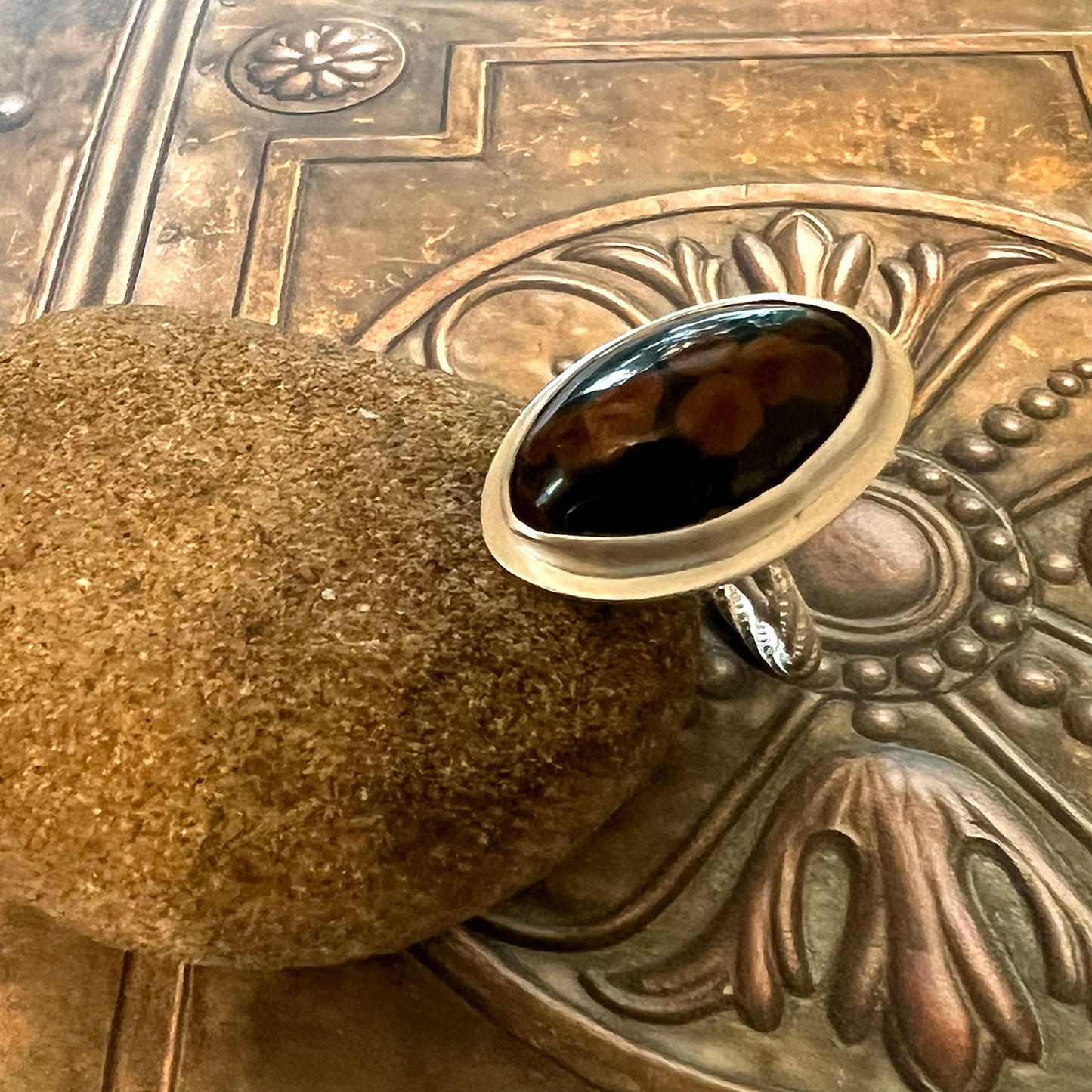 STERLING SILVER PEANUT OBSIDIAN RING - LIGHT INTO DARKNESS TALISMAN