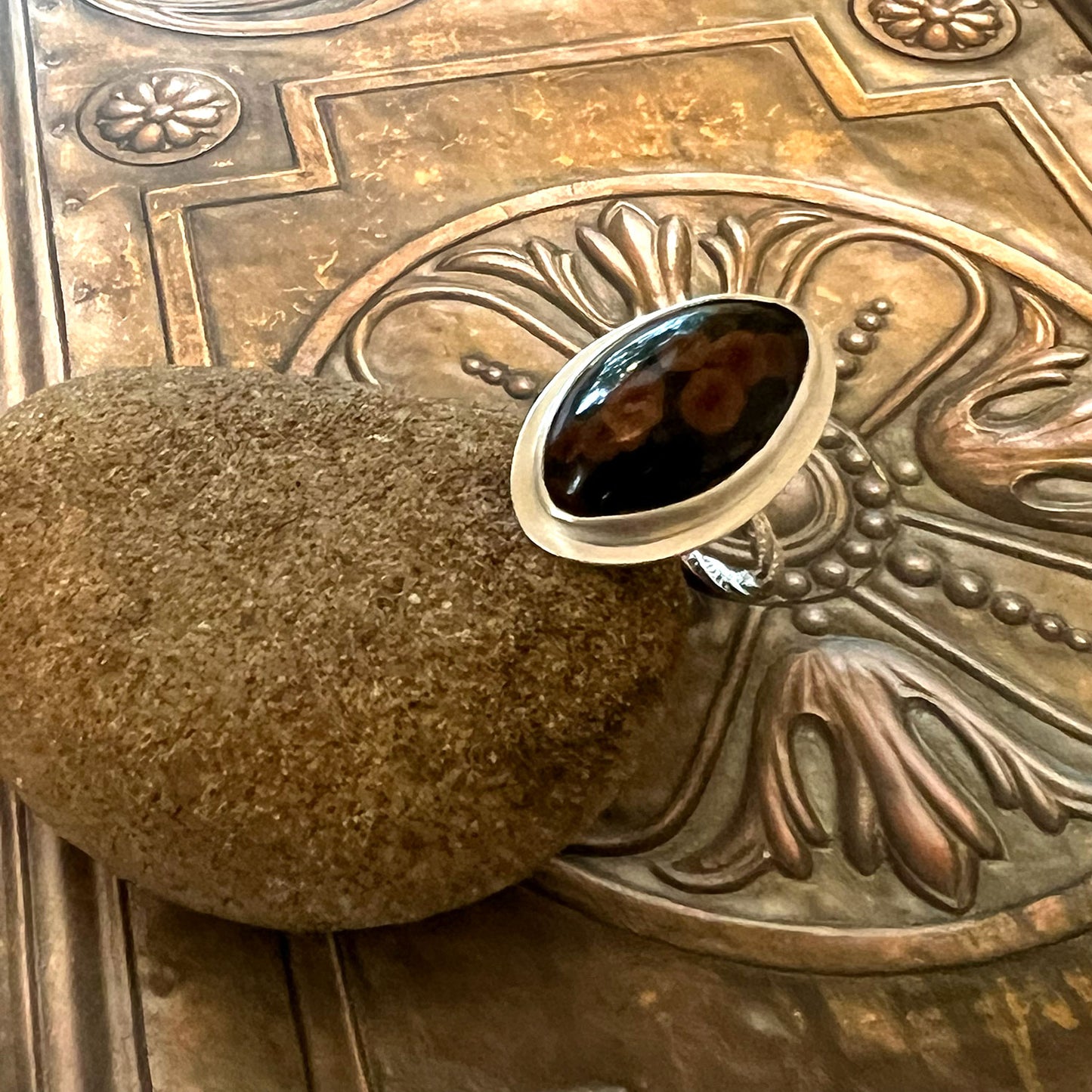 STERLING SILVER PEANUT OBSIDIAN RING - LIGHT INTO DARKNESS TALISMAN