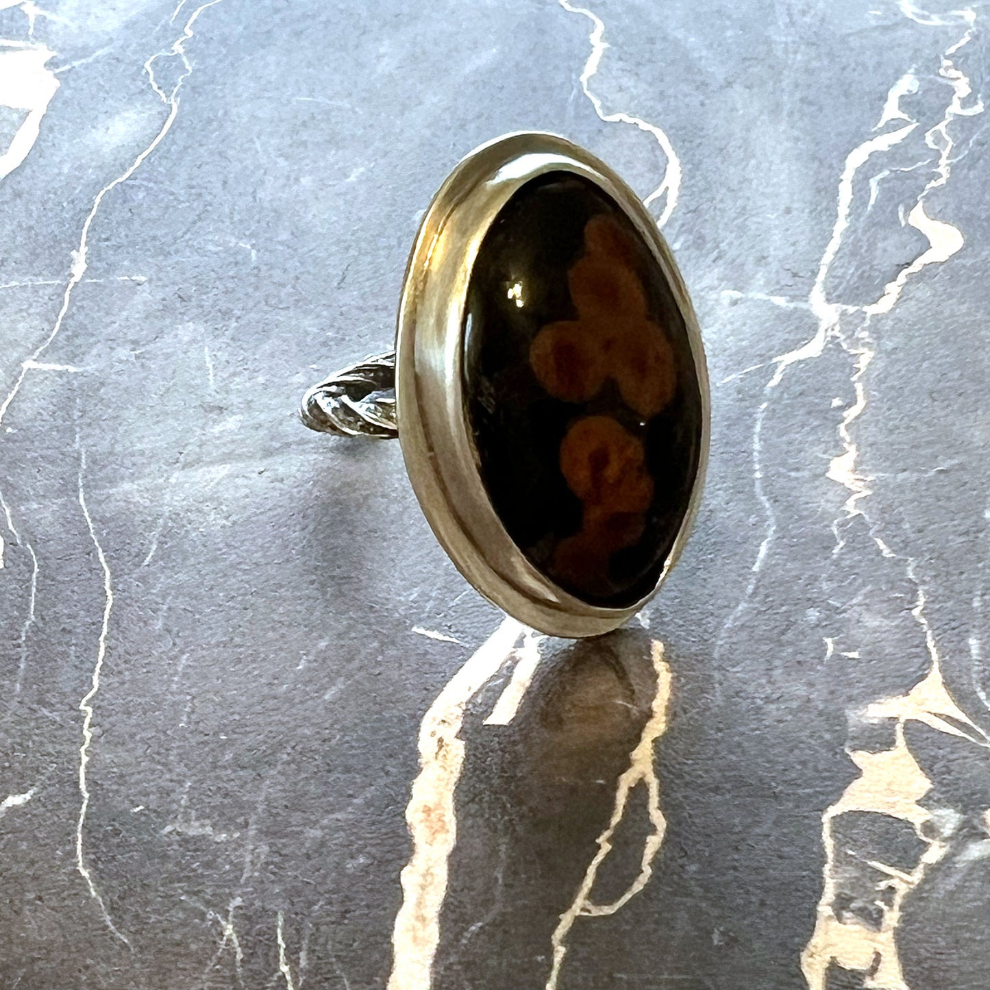 STERLING SILVER PEANUT OBSIDIAN RING - LIGHT INTO DARKNESS TALISMAN