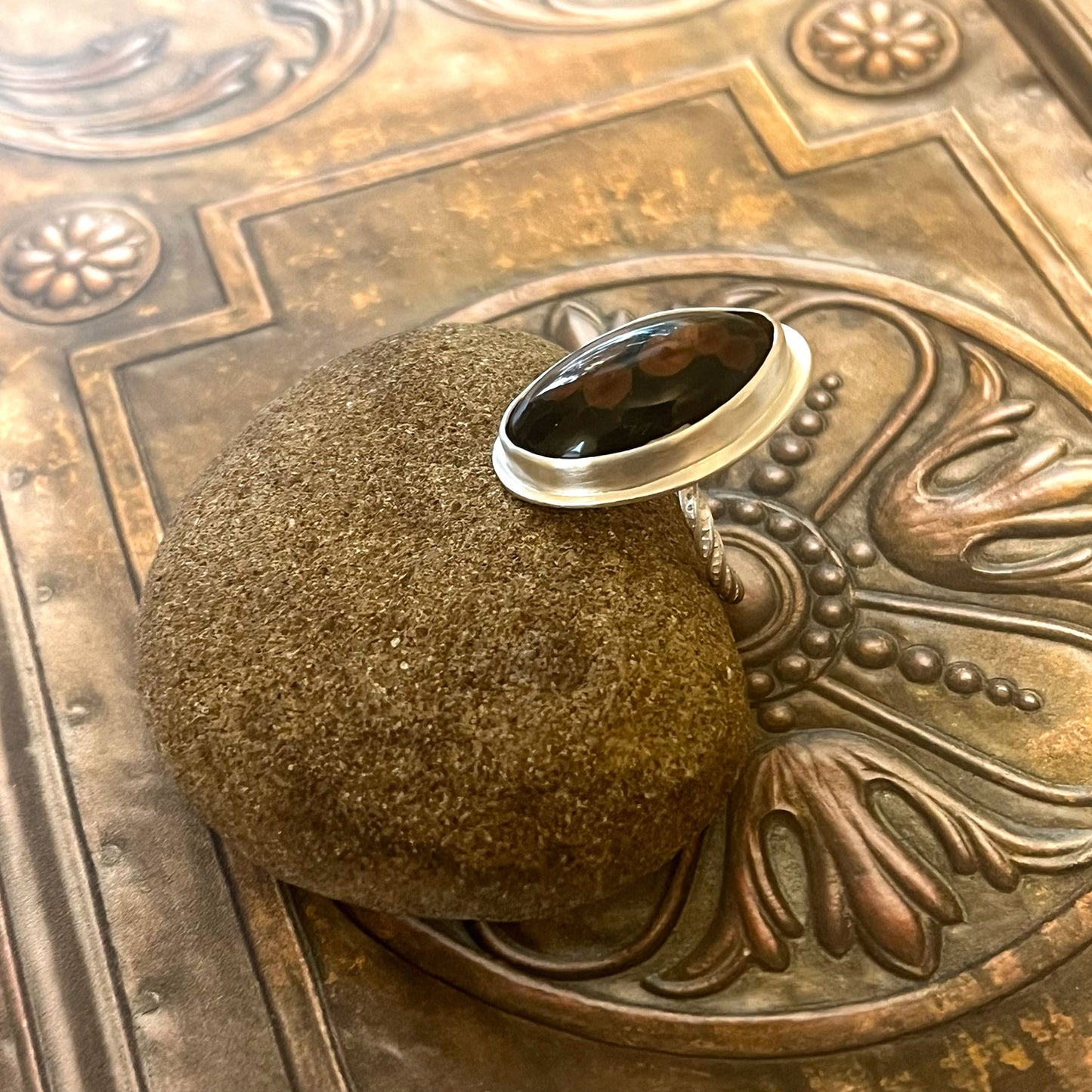 STERLING SILVER PEANUT OBSIDIAN RING - LIGHT INTO DARKNESS TALISMAN