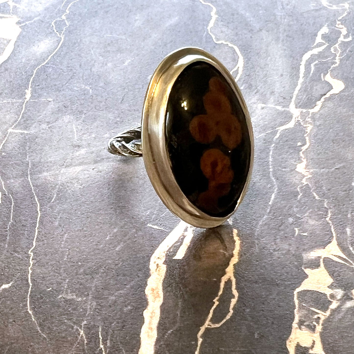STERLING SILVER PEANUT OBSIDIAN RING - LIGHT INTO DARKNESS TALISMAN