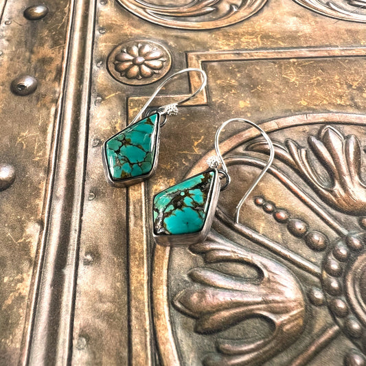STERLING SILVER POLYCHROME QINGU TURQUOISE EARRINGS - HEAVEN AND EARTH TALISMAN