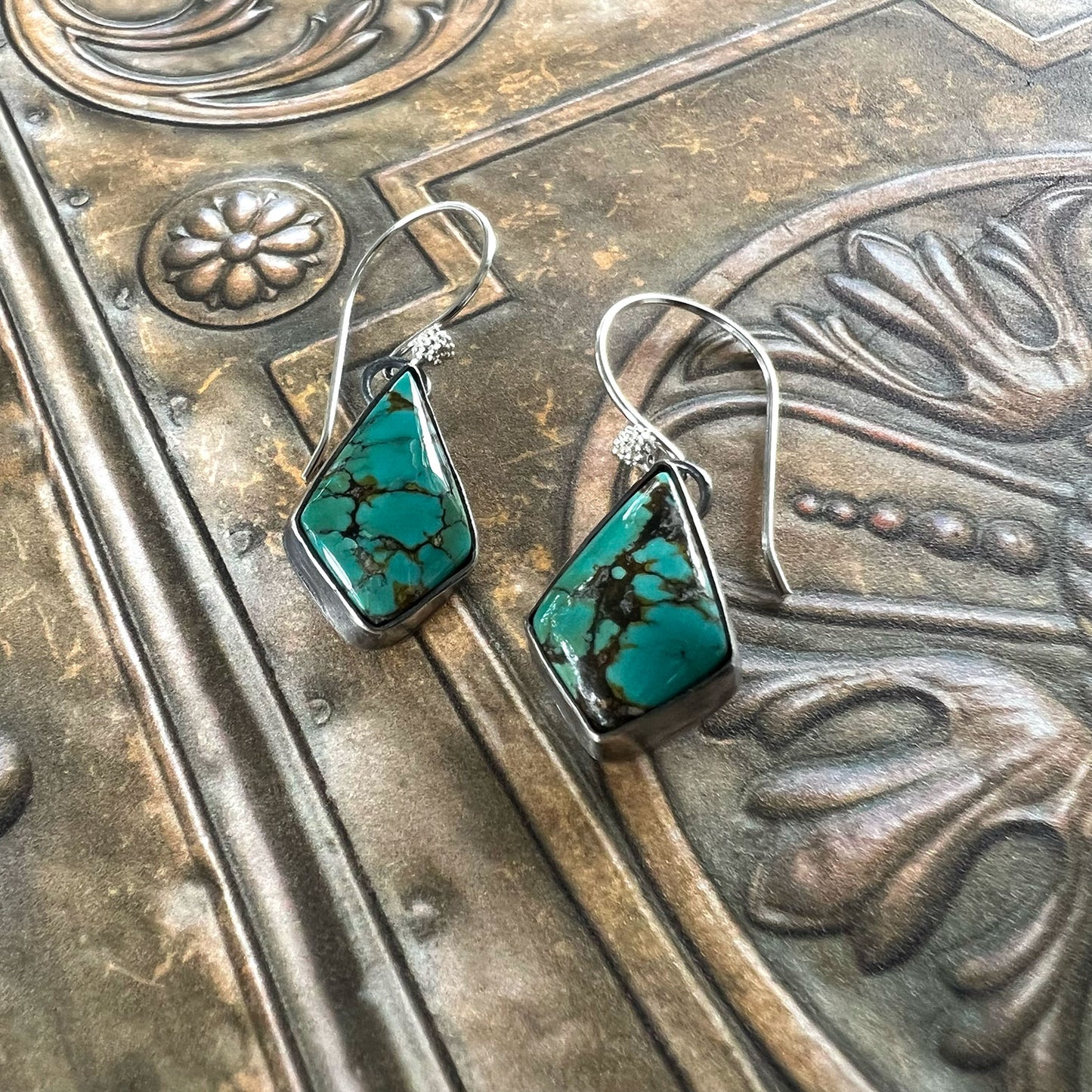 STERLING SILVER POLYCHROME QINGU TURQUOISE EARRINGS - HEAVEN AND EARTH TALISMAN