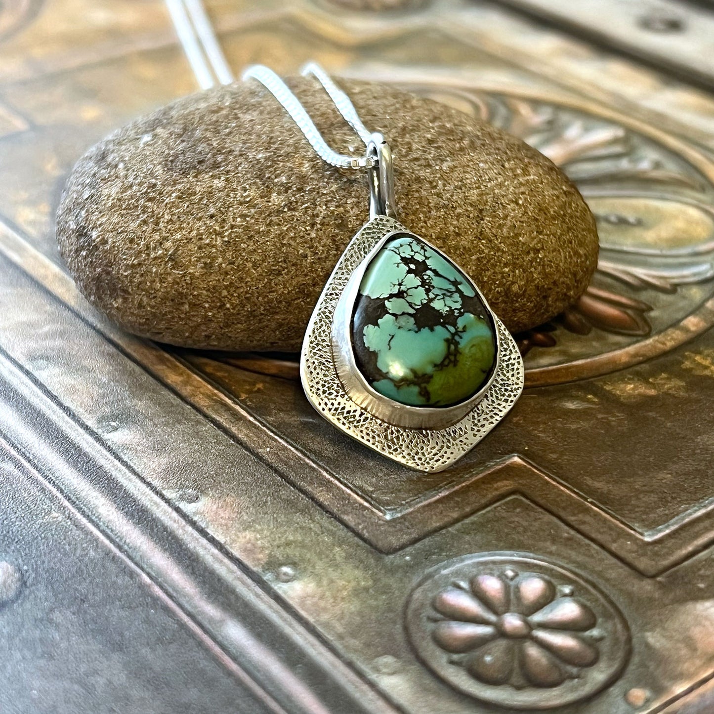 STERLING SILVER QINGU TURQUOISE NECKLACE - HEAVEN AND EARTH TALISMAN