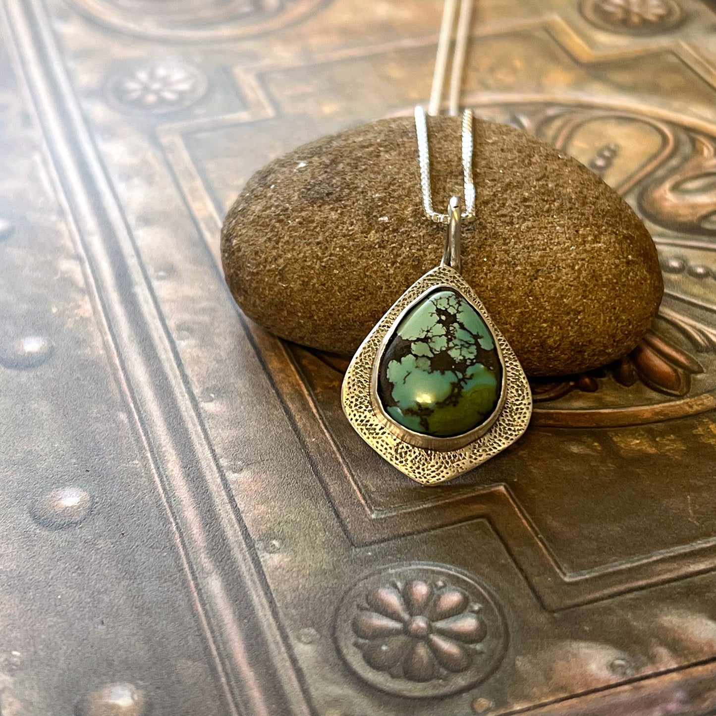 STERLING SILVER QINGU TURQUOISE NECKLACE - HEAVEN AND EARTH TALISMAN