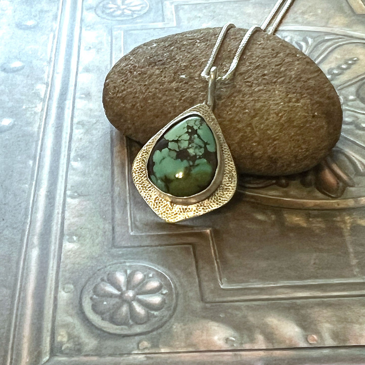 STERLING SILVER QINGU TURQUOISE NECKLACE - HEAVEN AND EARTH TALISMAN
