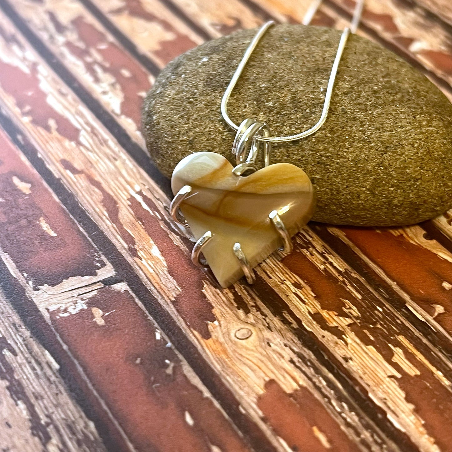 STERLING SILVER POLYCHROME HEART NECKLACE - MOTHER EARTH TALISMAN