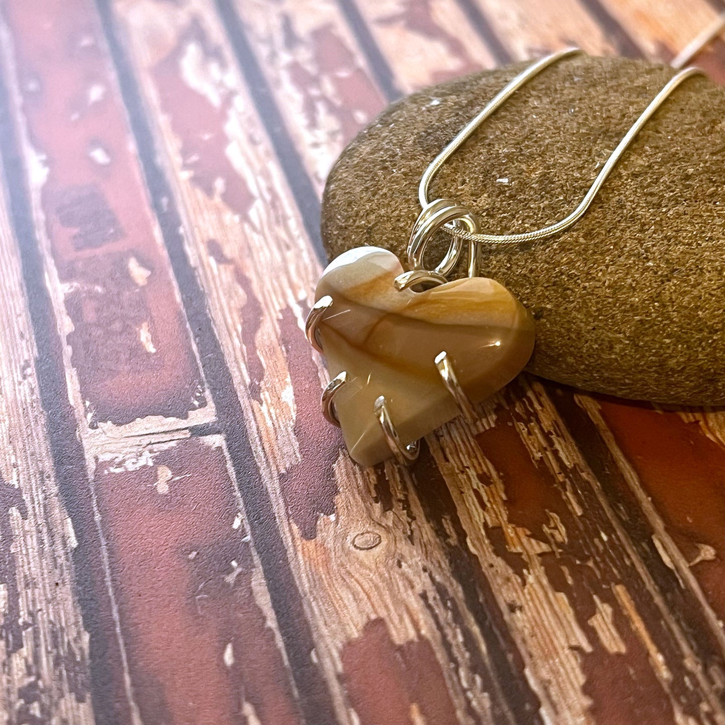 STERLING SILVER POLYCHROME HEART NECKLACE - MOTHER EARTH TALISMAN