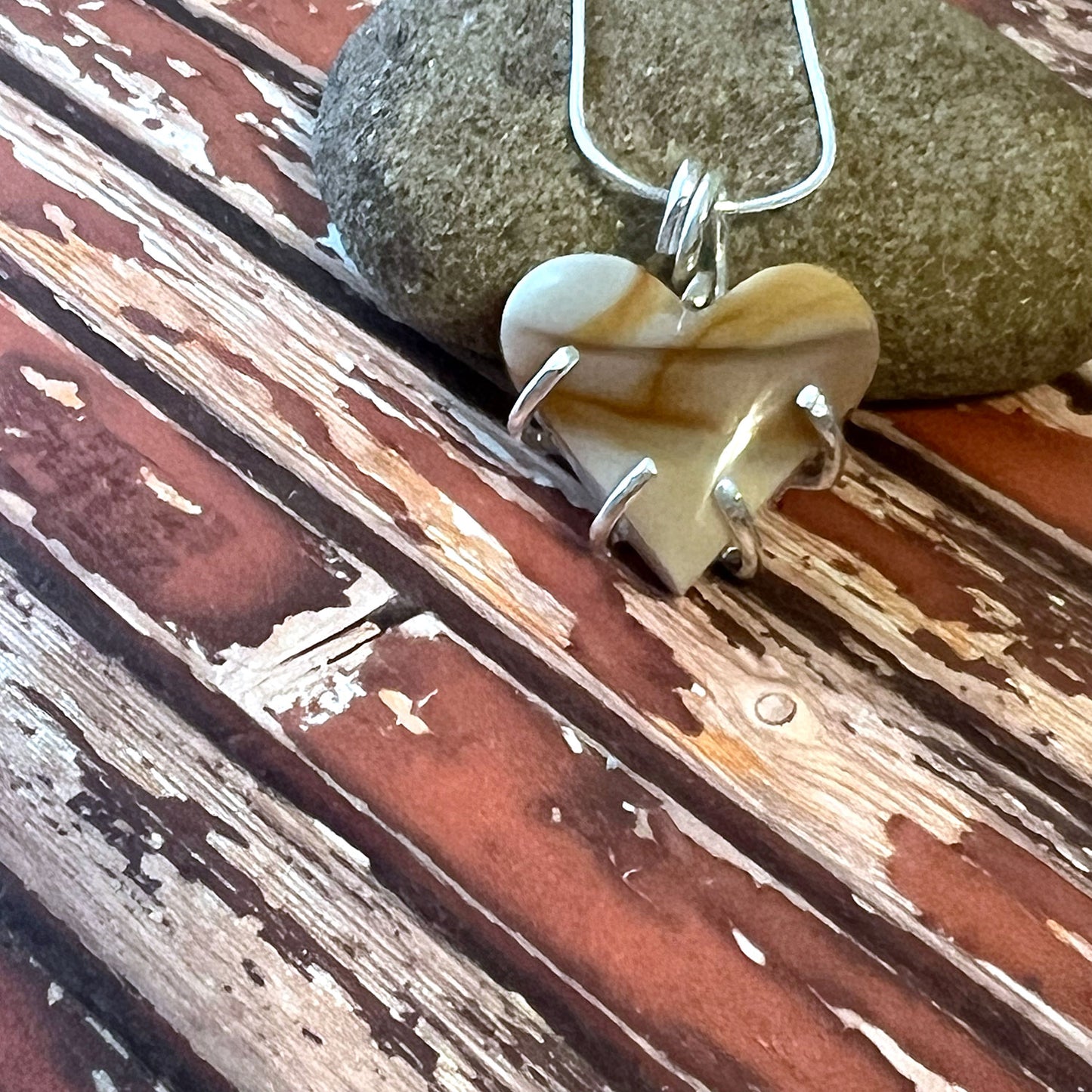 STERLING SILVER POLYCHROME HEART NECKLACE - MOTHER EARTH TALISMAN