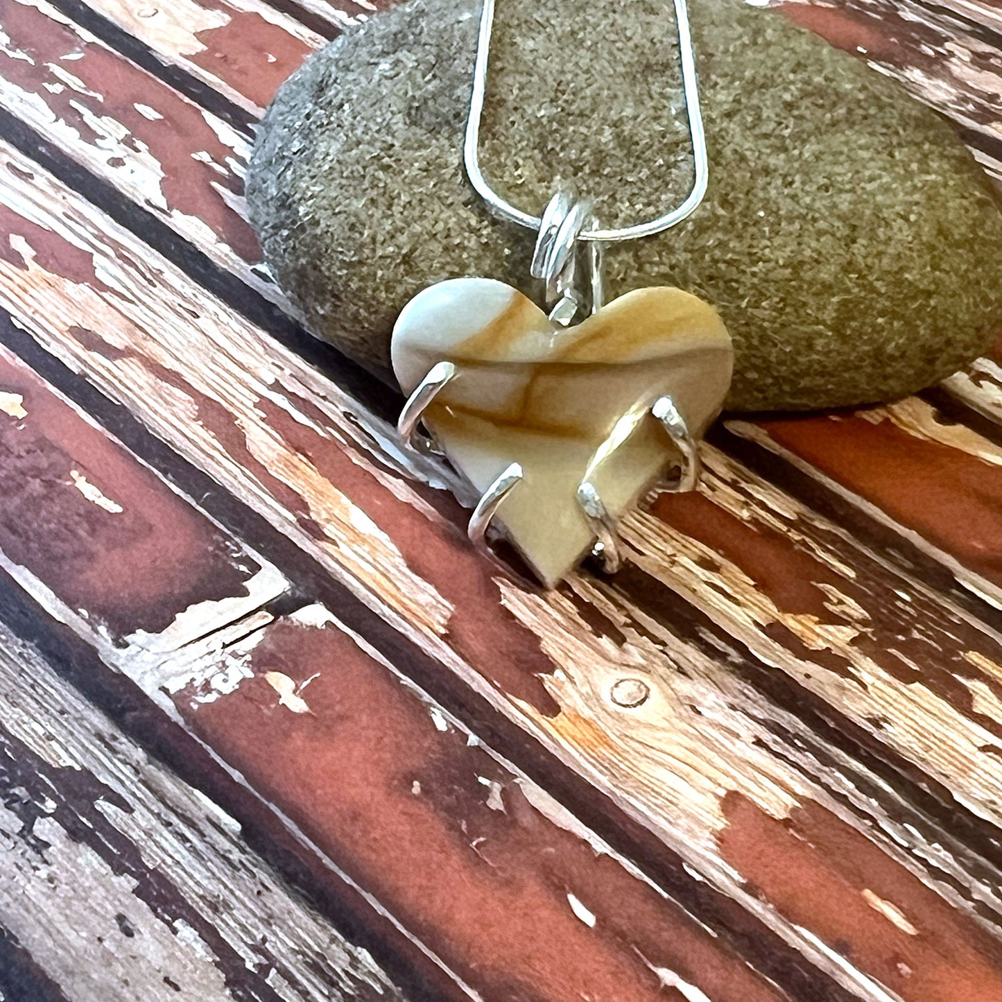 STERLING SILVER POLYCHROME HEART NECKLACE - MOTHER EARTH TALISMAN