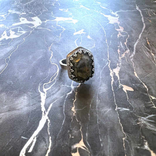 STERLING SILVER PYRITE IN QUART RING - WHAT LIES UNDERNEATH TALISMAN