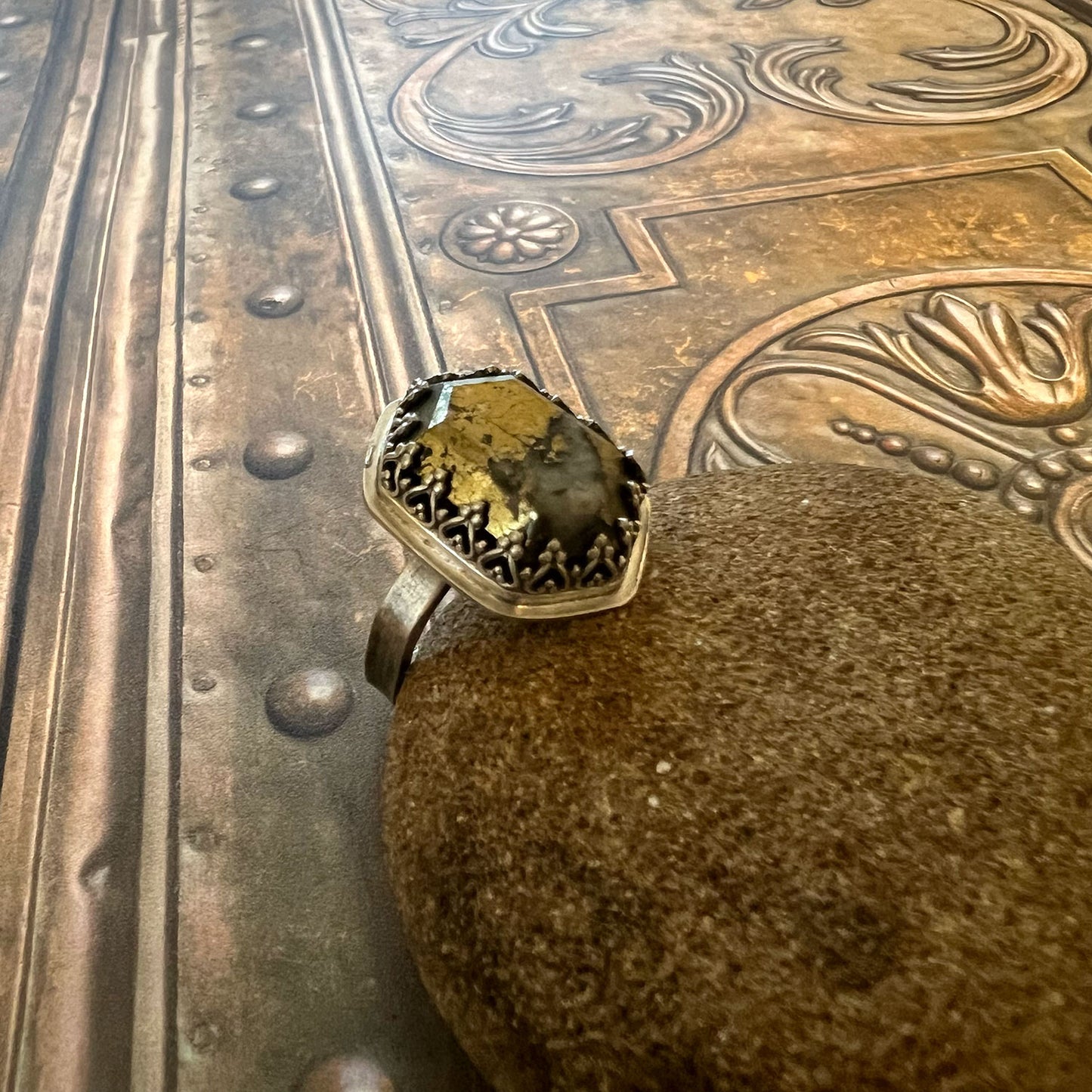 STERLING SILVER PYRITE IN QUART RING - WHAT LIES UNDERNEATH TALISMAN