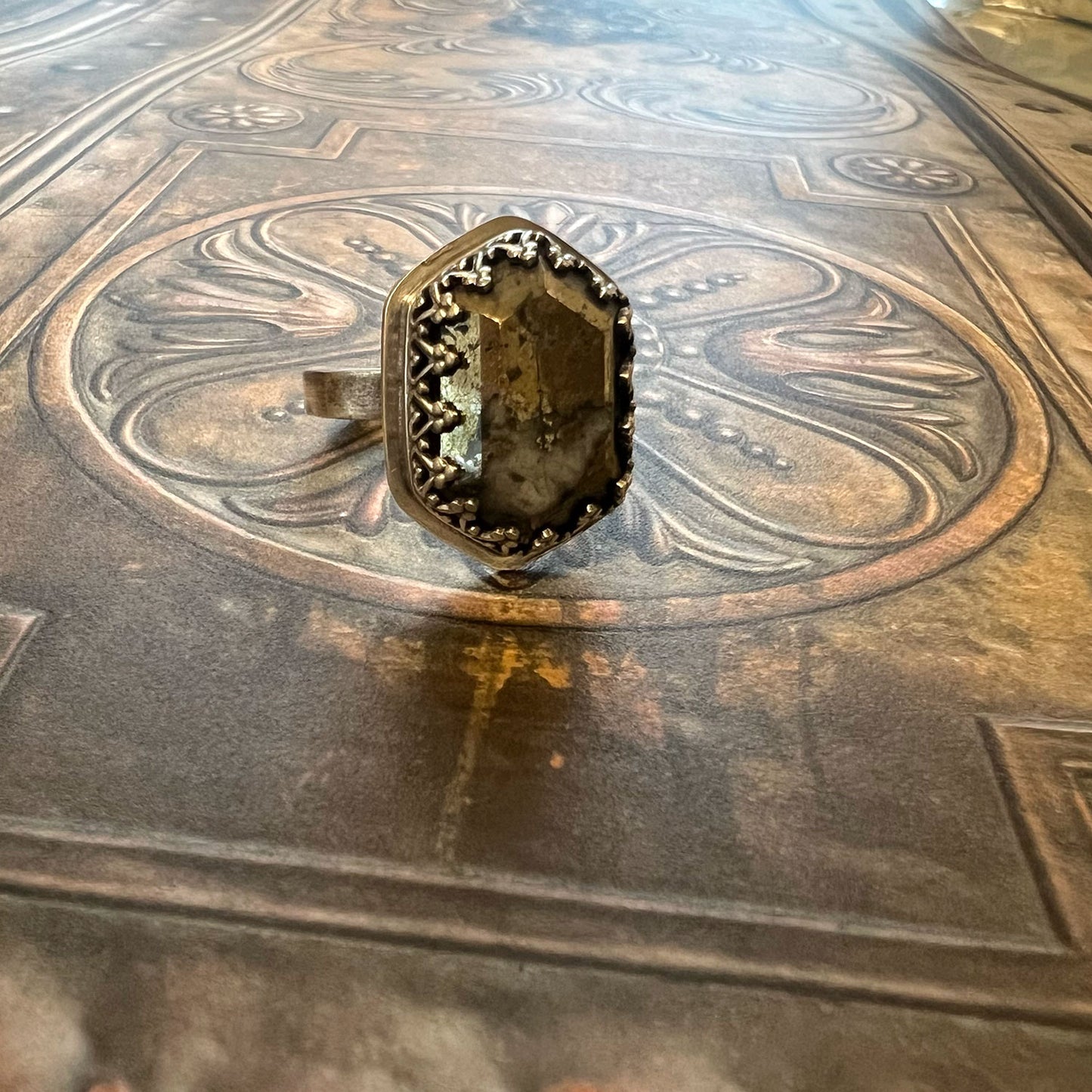 STERLING SILVER PYRITE IN QUART RING - WHAT LIES UNDERNEATH TALISMAN