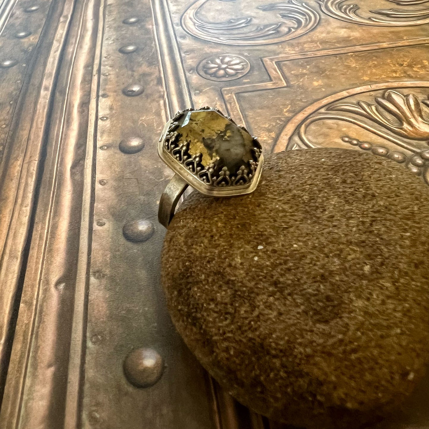 STERLING SILVER PYRITE IN QUART RING - WHAT LIES UNDERNEATH TALISMAN