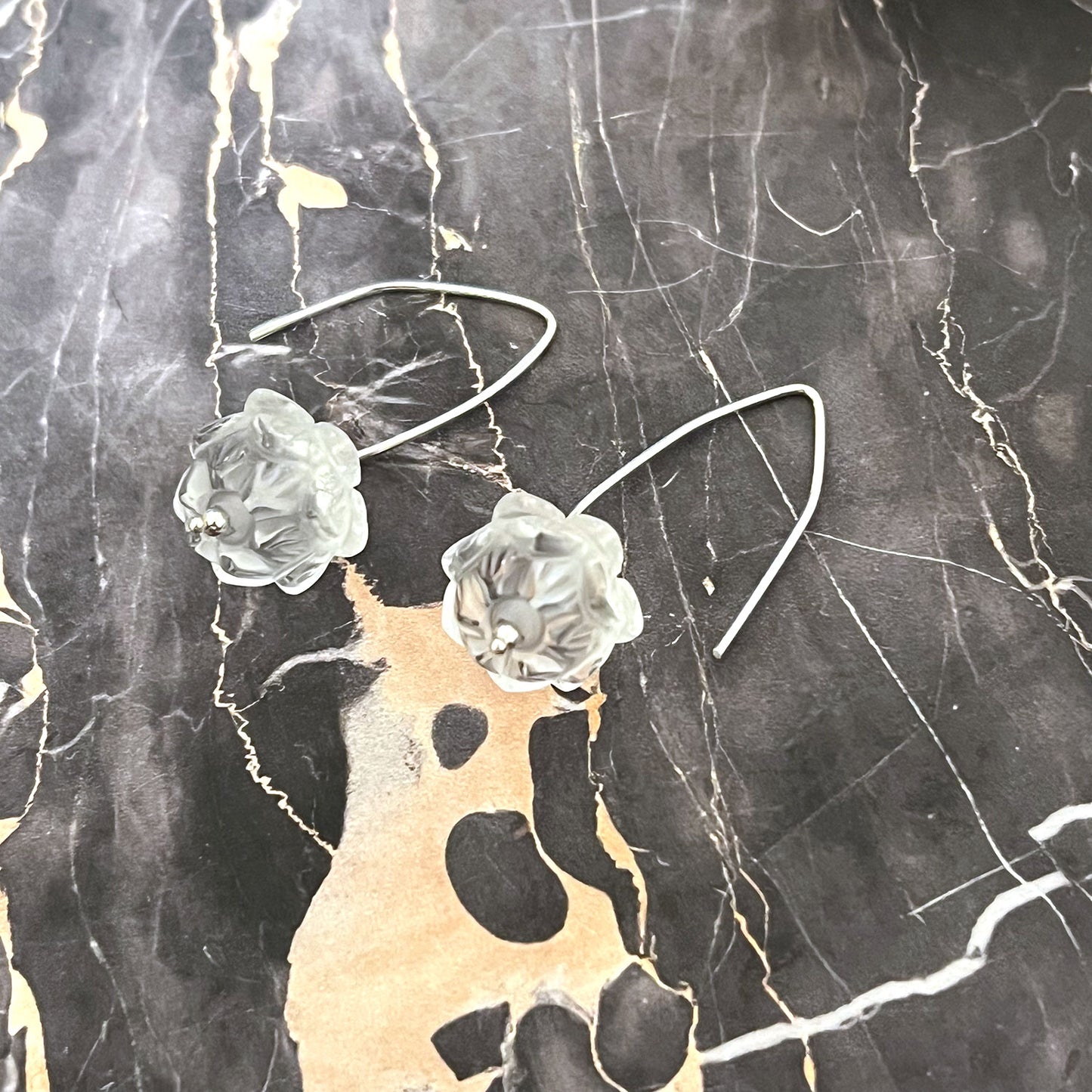 STERLING SILVER CARVED QUARTZ LOTUS EARRINGS - POWER TO ELEVATE TALISMAN