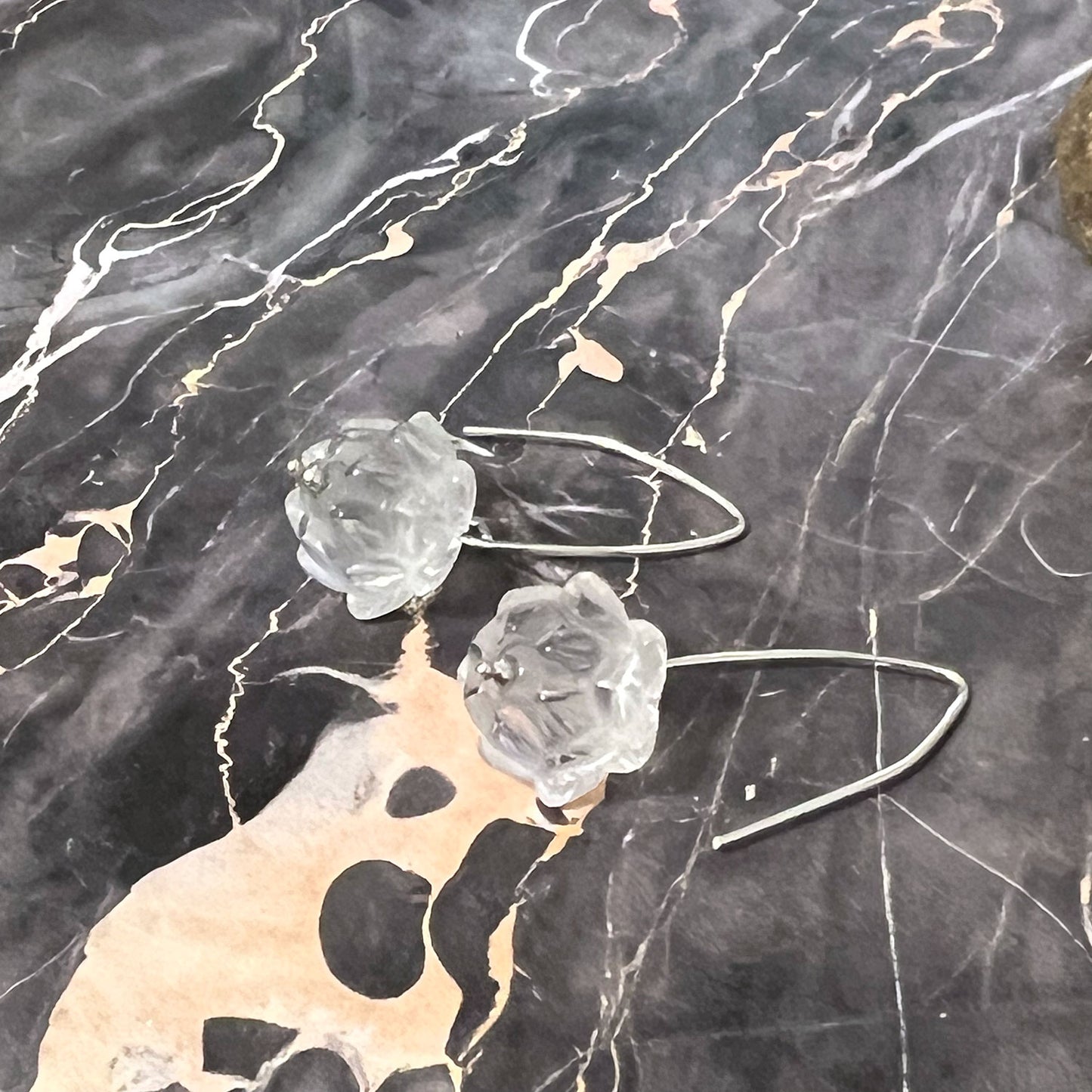 STERLING SILVER CARVED QUARTZ LOTUS EARRINGS - POWER TO ELEVATE TALISMAN