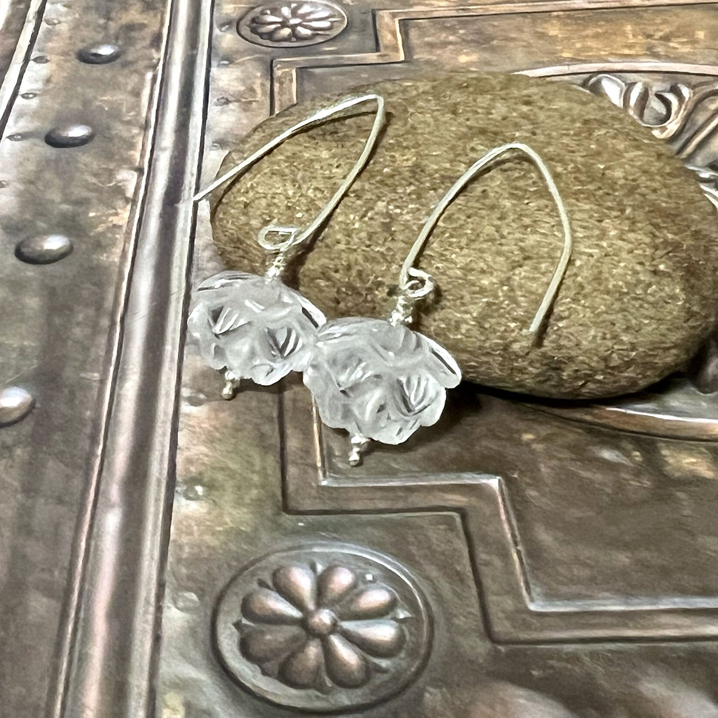 STERLING SILVER CARVED QUARTZ LOTUS EARRINGS - POWER TO ELEVATE TALISMAN