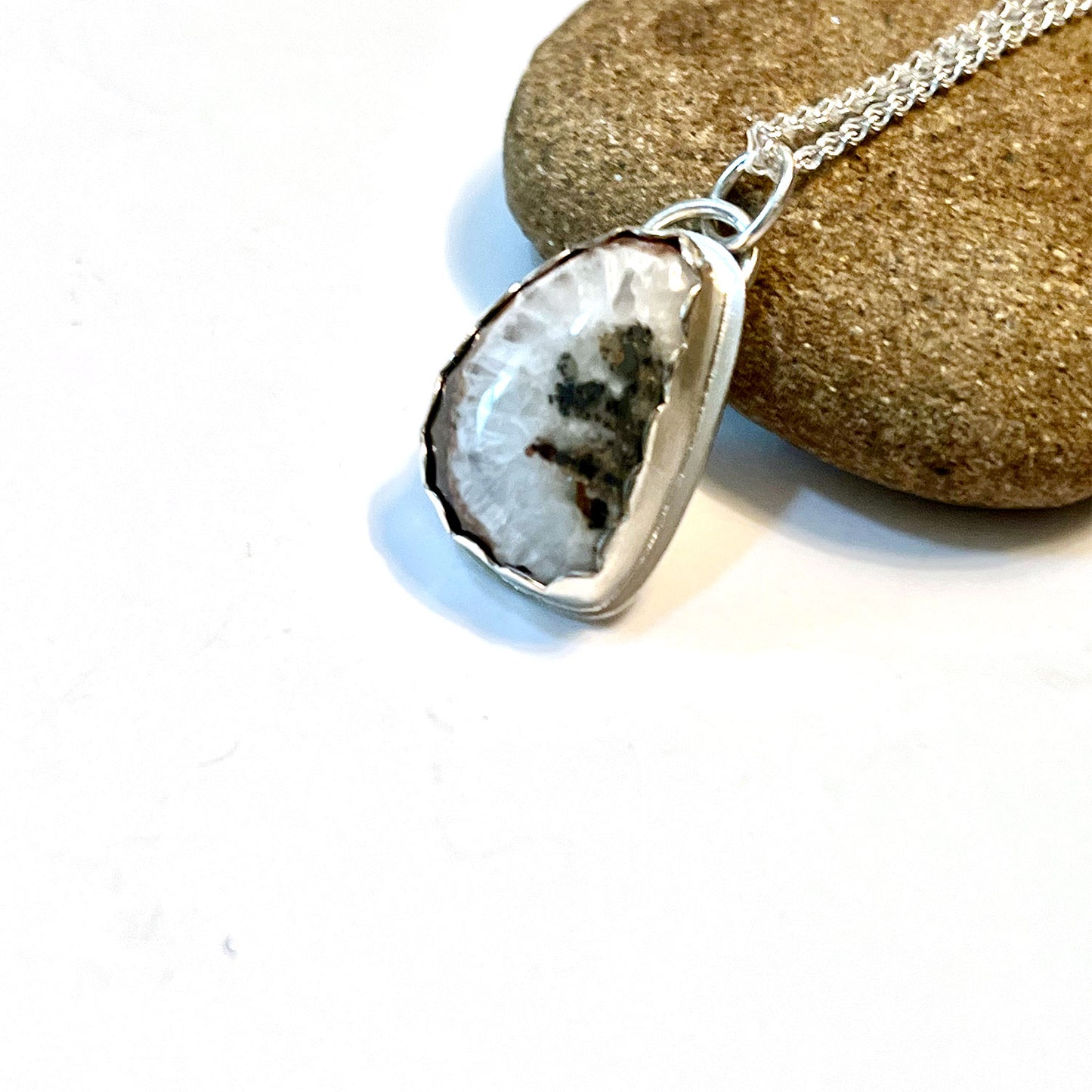 STERLING SILVER RHODOCROSITE QUARTZ NECKLACE - SYNCH ME TALISMAN