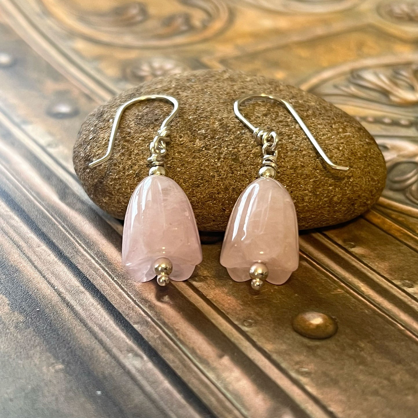 STERLING SILVER ROSE QUARTZ TULIP EARRINGS - OPEN YOUR HEART TALISMAN