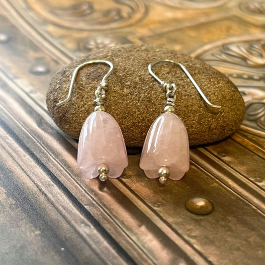 STERLING SILVER ROSE QUARTZ TULIP EARRINGS - OPEN YOUR HEART TALISMAN
