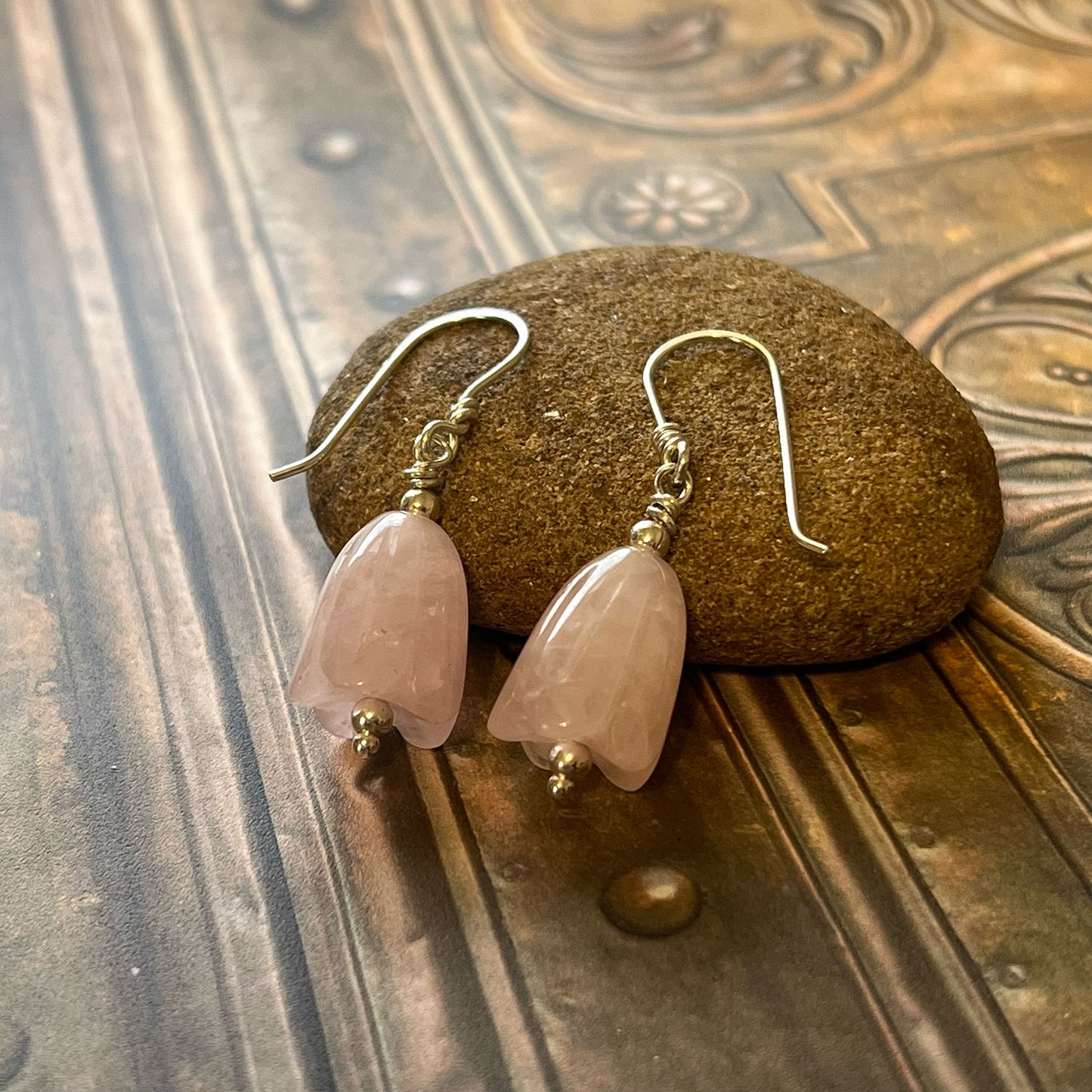 STERLING SILVER ROSE QUARTZ TULIP EARRINGS - OPEN YOUR HEART TALISMAN