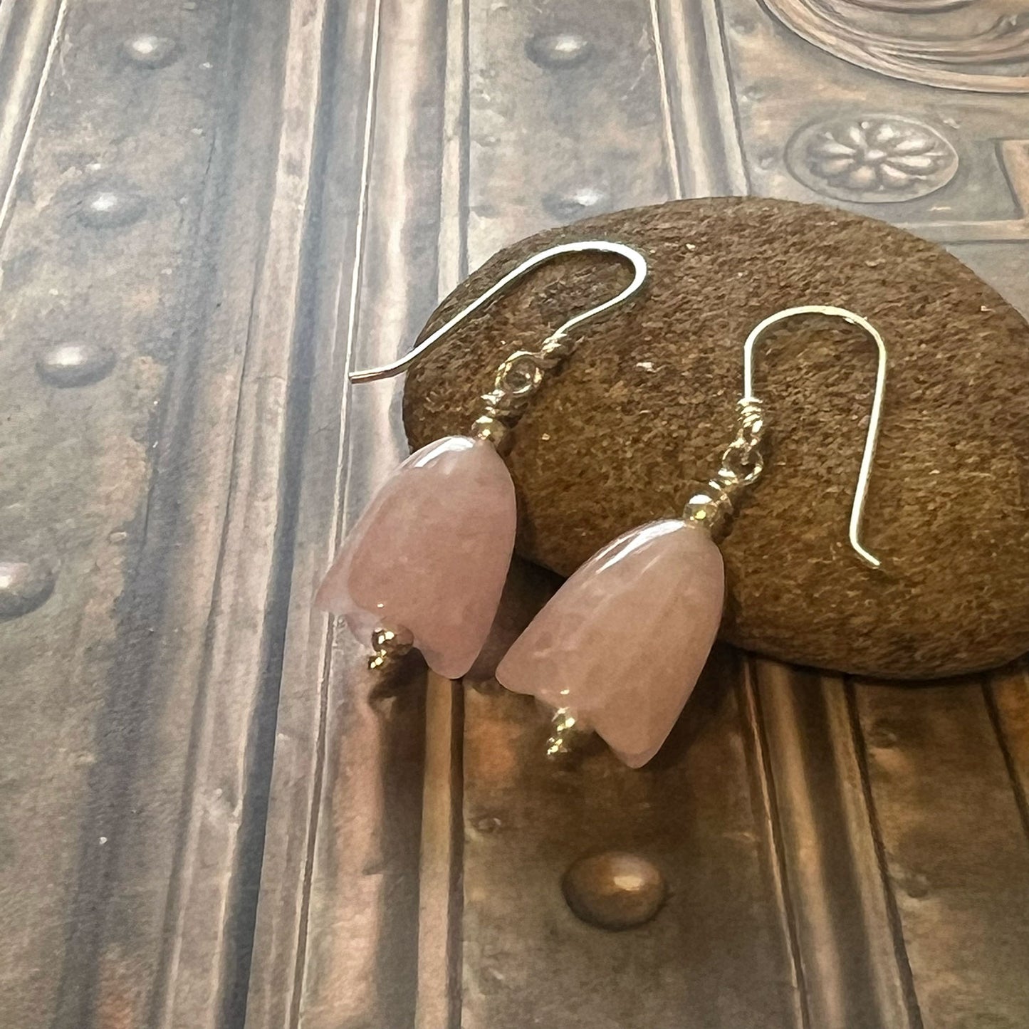 STERLING SILVER ROSE QUARTZ TULIP EARRINGS - OPEN YOUR HEART TALISMAN