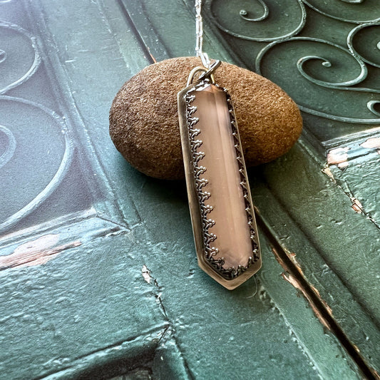 STERLING SILVER ROSE QUARTZ HEX NECKLACE - OPEN YOUR HEART TALISMAN