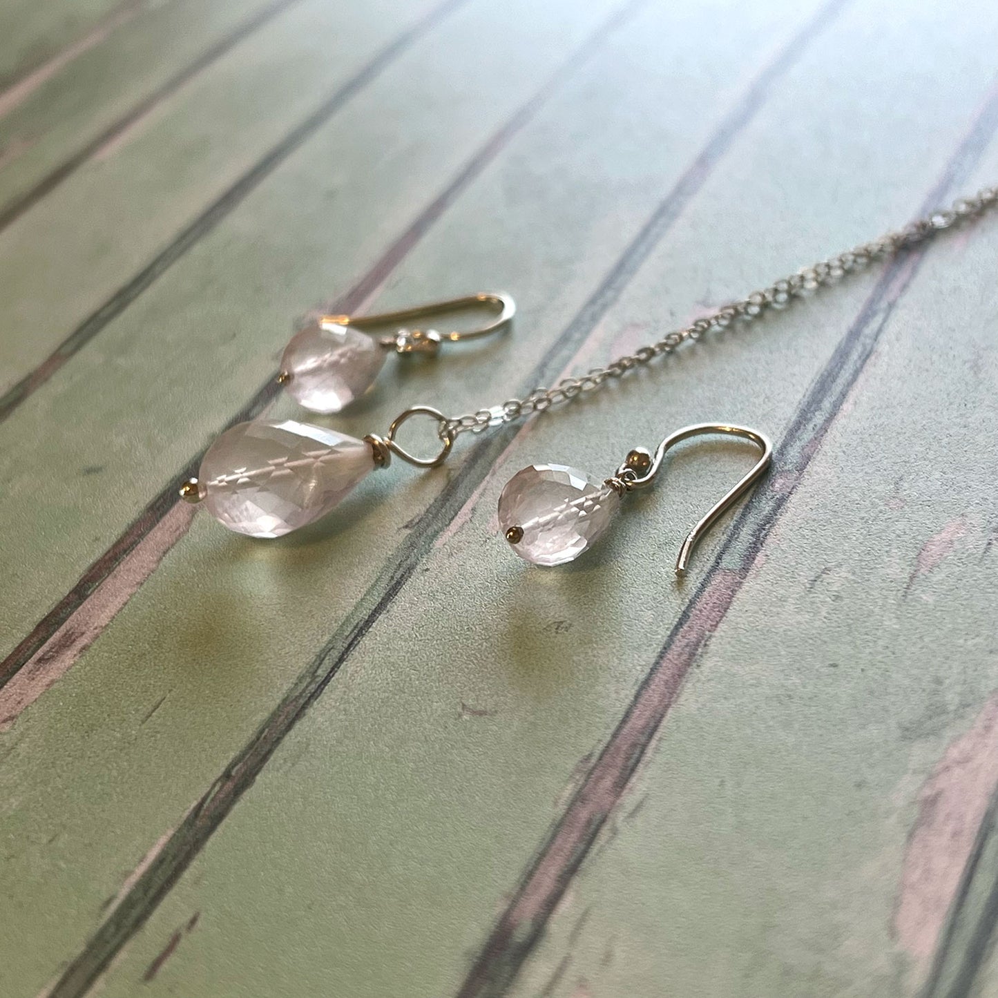 STERLING SILVER ROSE QUARTZ NECKLACE/EARRINGS - OPEN YOUR HEART TALISMAN