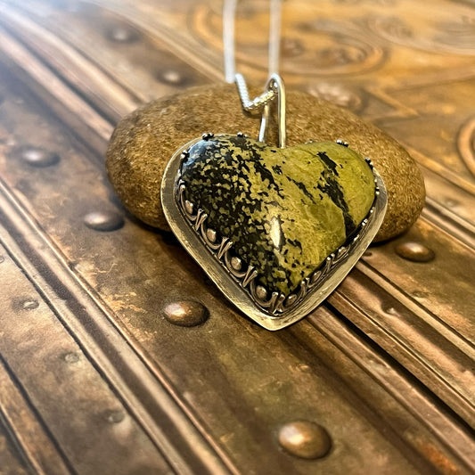 STERLING SILVER SERPENTINE HEART NECKLACE - HEAL MY HEART TALISMAN