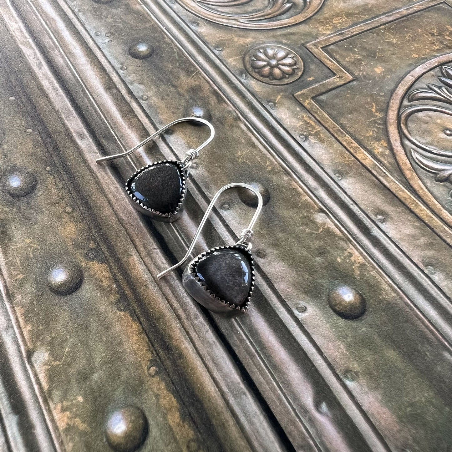 STERLING SILVER SHEEN OBSIDIAN EARRINGS - LIGHT INTO DARKNESS TALISMAN