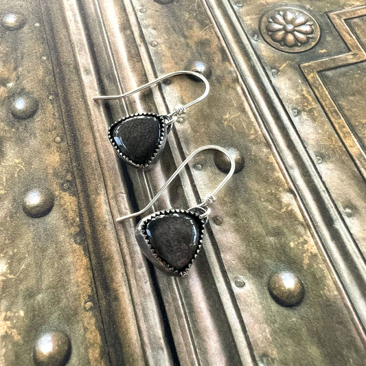 STERLING SILVER SHEEN OBSIDIAN EARRINGS - LIGHT INTO DARKNESS TALISMAN