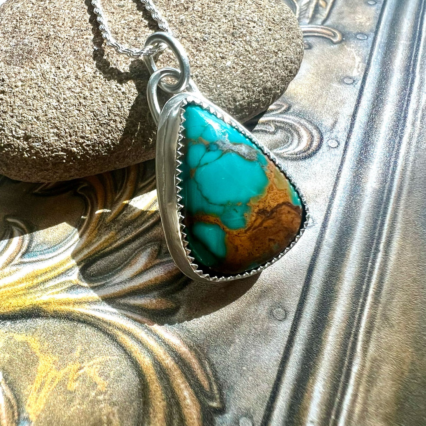 STERLING SILVER SKY CLOUD TURQUOISE NECKLACE - HEAVEN AND EARTH TALISMAN