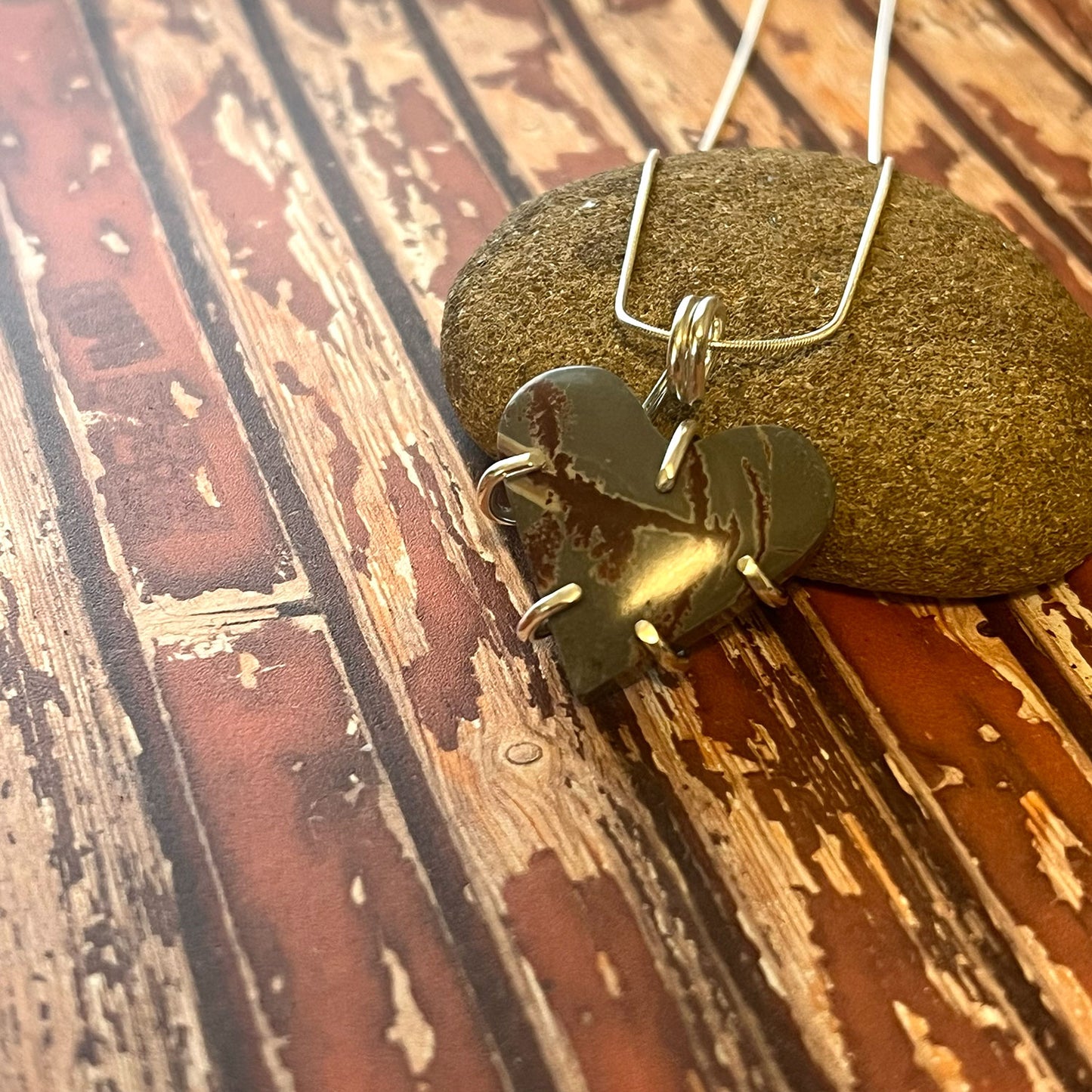 STERLING SILVER SONORAN DENDRITIC RHYOLITE HEART NECKLACE - PROGRESS TALISMAN