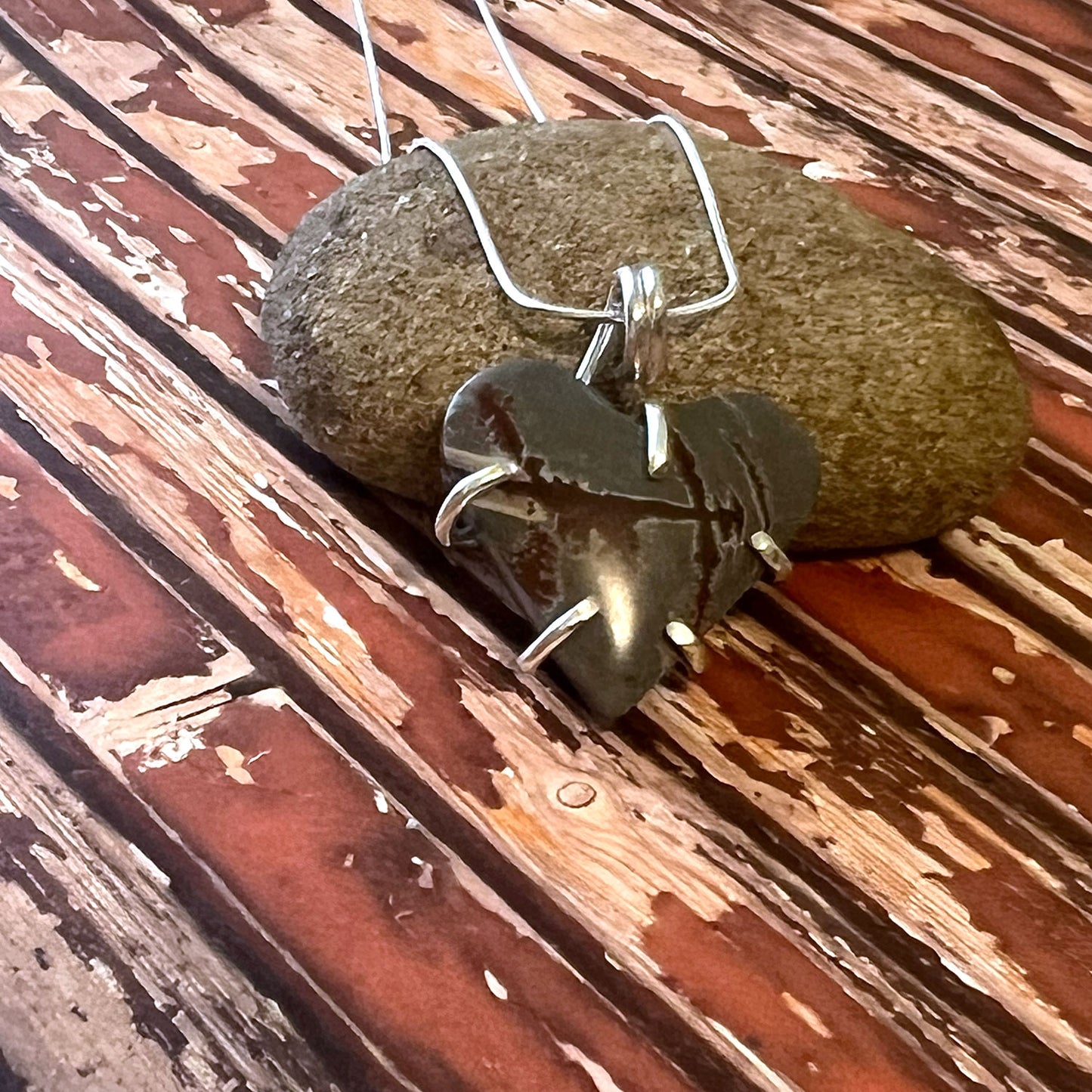 STERLING SILVER SONORAN DENDRITIC RHYOLITE HEART NECKLACE - PROGRESS TALISMAN
