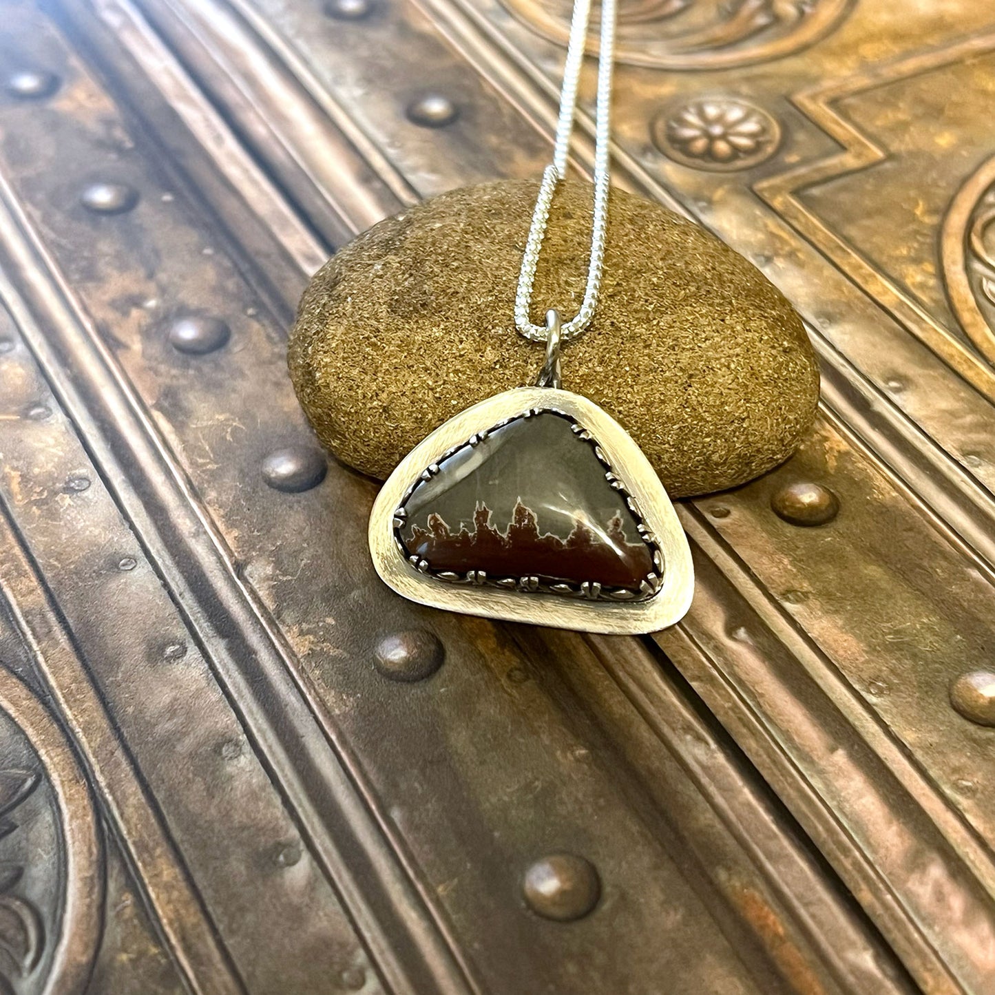 STERLING SILVER SONORAN DENDRITIC RHYOLITE NECKLACE (TRIANGLE) - PROGRESS TALISMAN